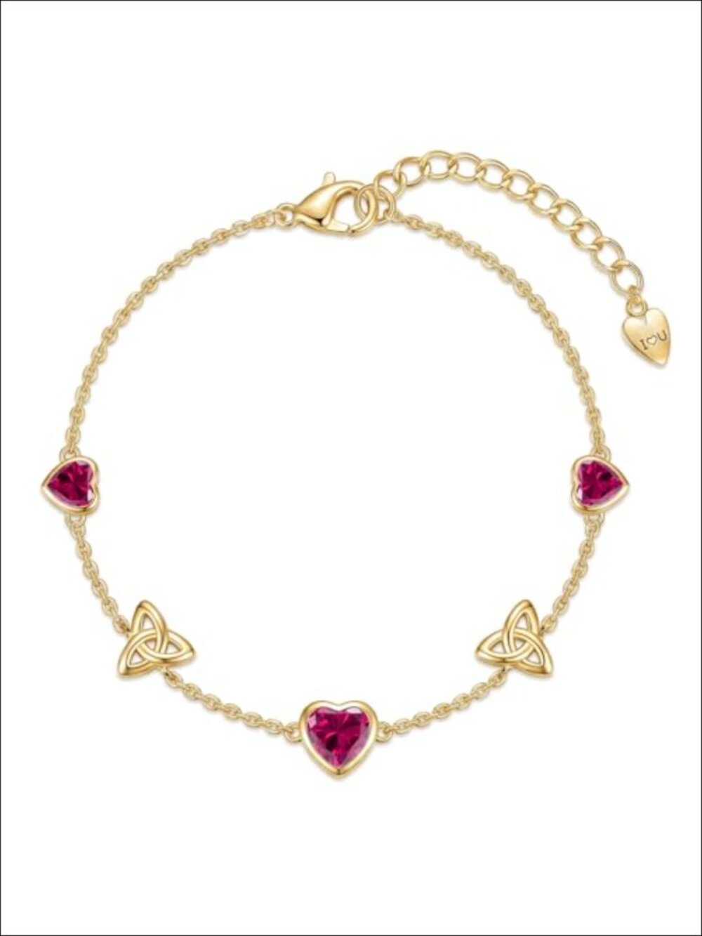 14K Gold Plated Heart Birthstone Link Charm Bracelet Adjustable